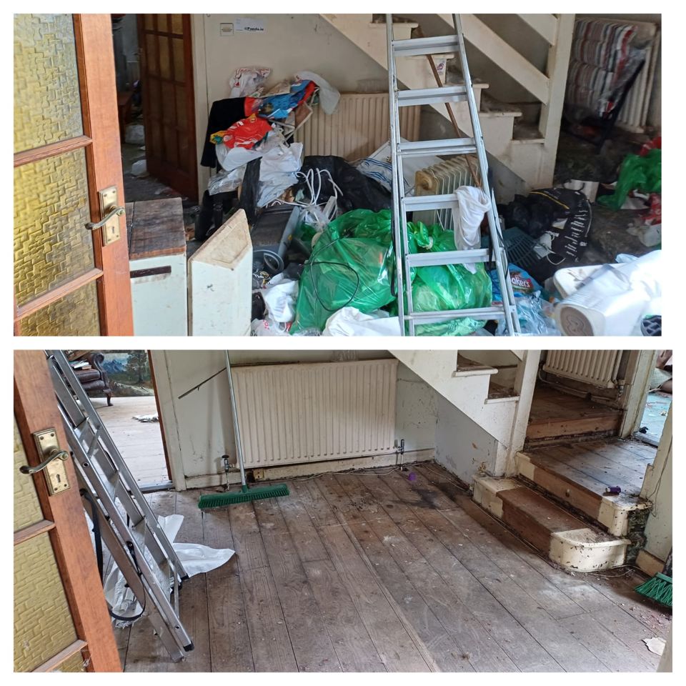 Hallway and stairs before and after a house clearance