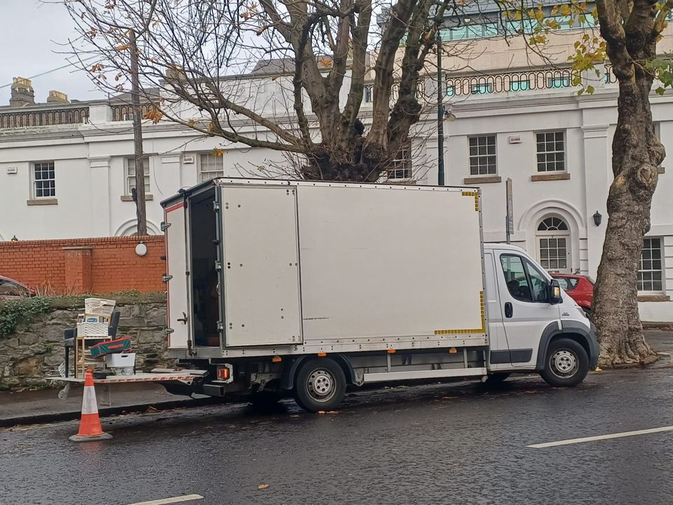 Junk Removal box van parked on a Dublin street during a house clearance