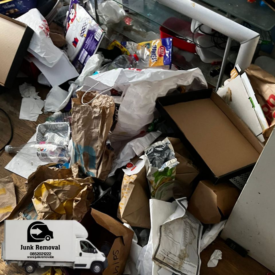 Junk Removal van parked beside a pile of cleared items